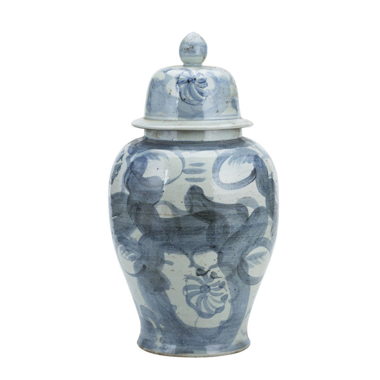 Indigo Sea Flower Large Temple Jar